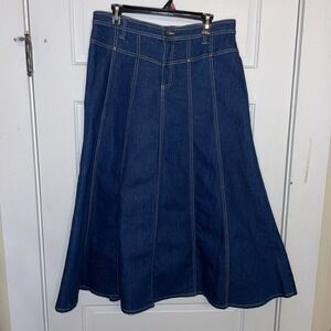 Vintage NWOT Dark Wash Long Flared Jean Skirt Duster Size 12 Prairie Cowgirl